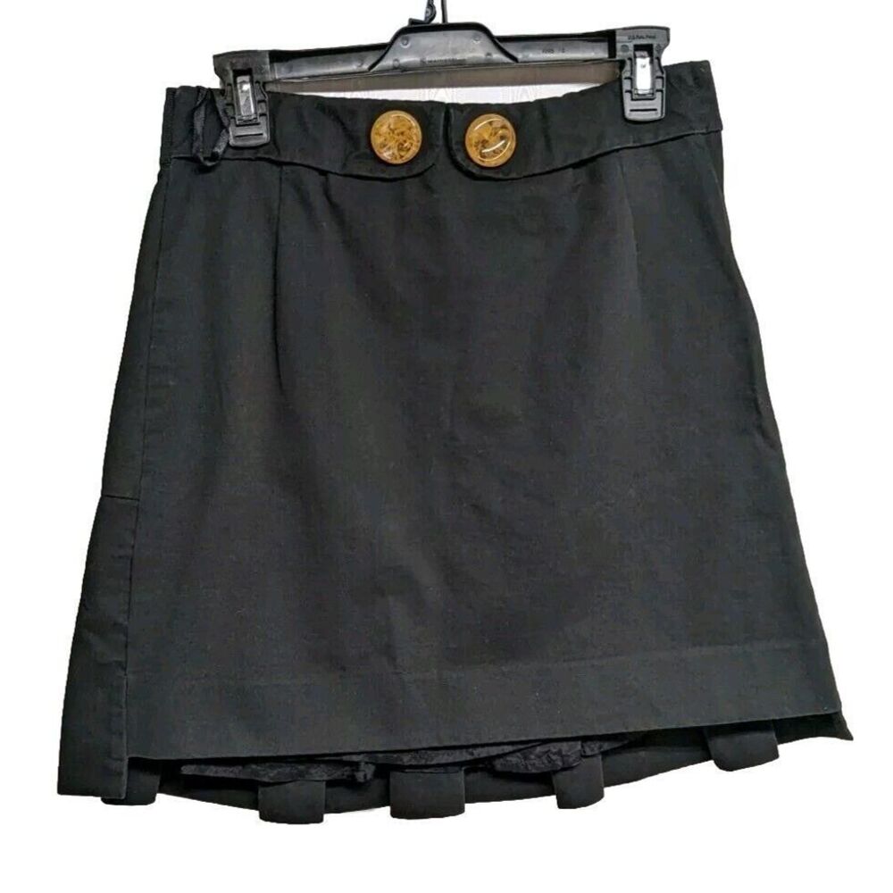 Elevenses Skirt Women Size 4 Pleats Lined Button Side Zipper 100% Cotton Black